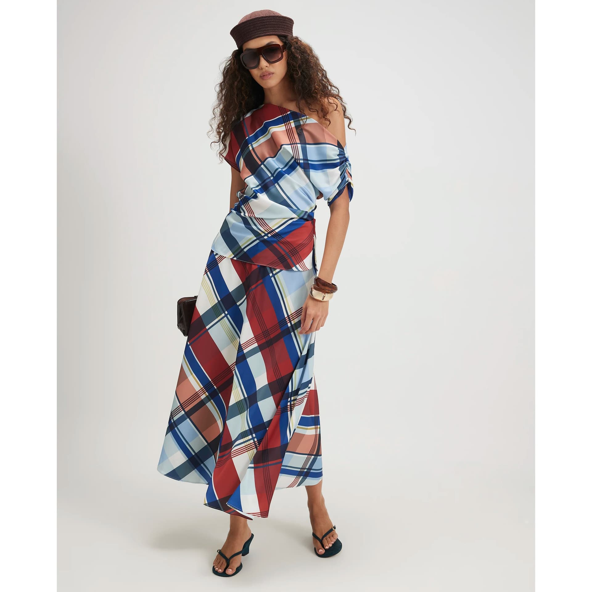 River Island River Island Womens Blue Satin Check Maxi Skirt