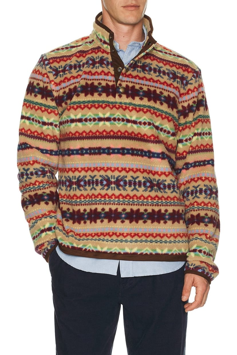 revolve Long Sleeve Printed Vintage Fleece Snap Mockneck Pullover - 1