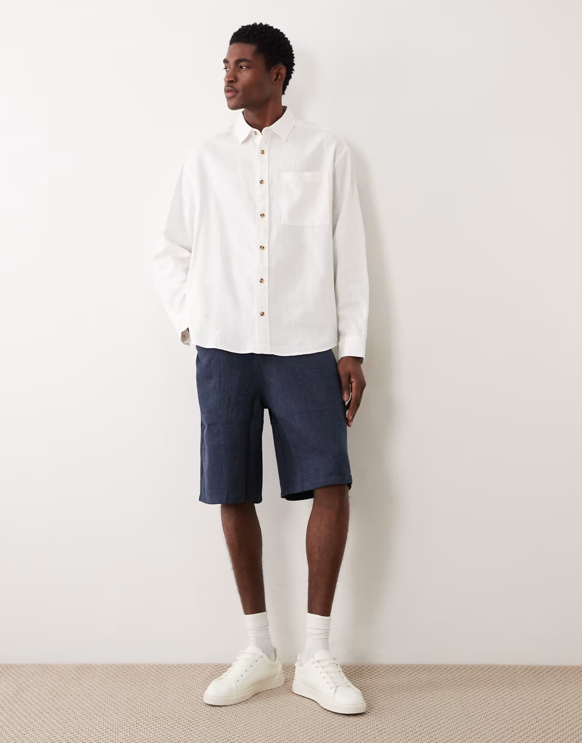 ASOS ASOS DESIGN oversized linen blend shirt in white