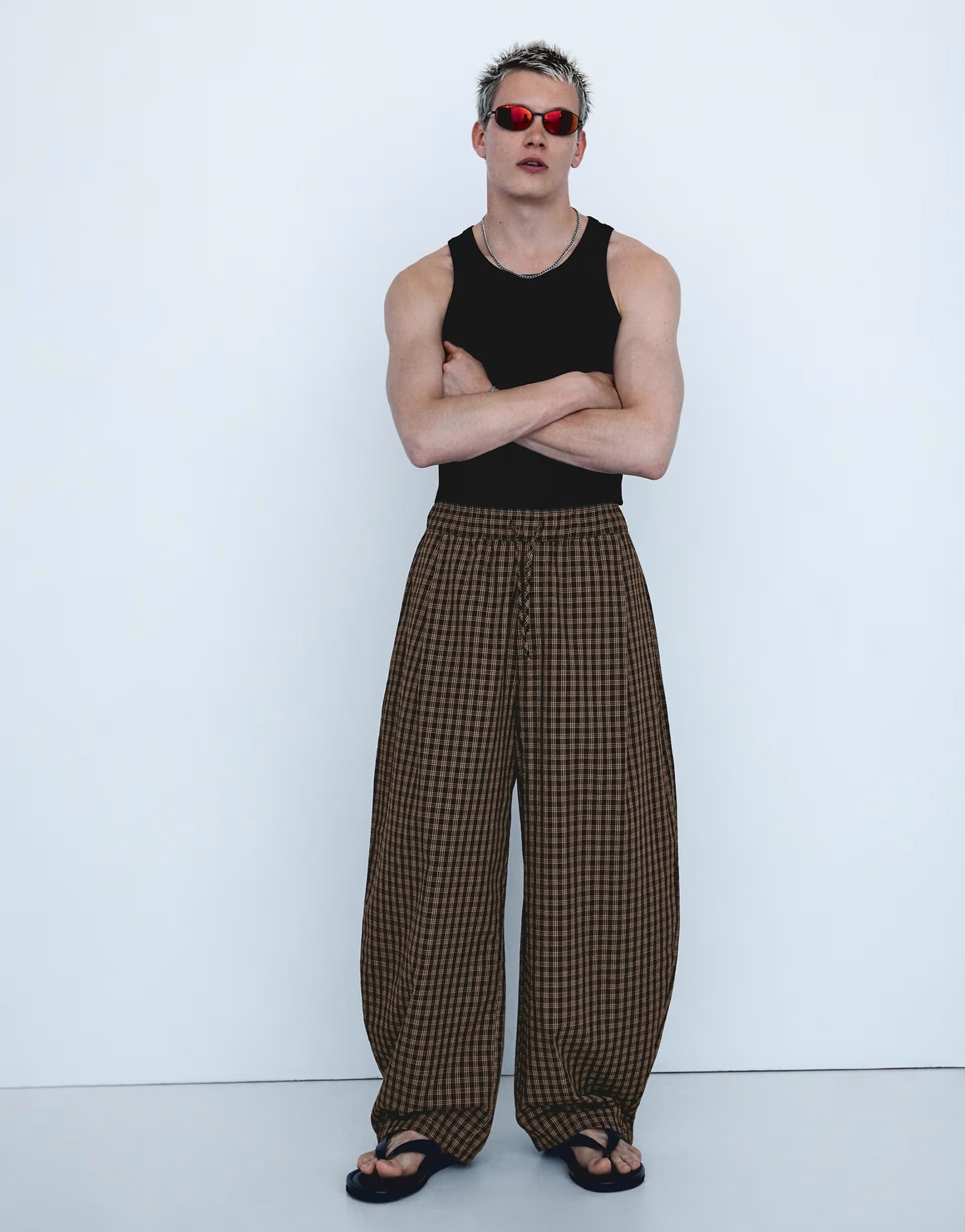 ASOS Bershka Check joggers in black