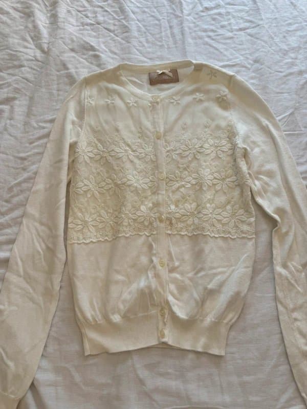 Vintage Dressing Y2K Fix Atelier Ivory Floral Lace Embroidered Cardigan Fairycore, size XS