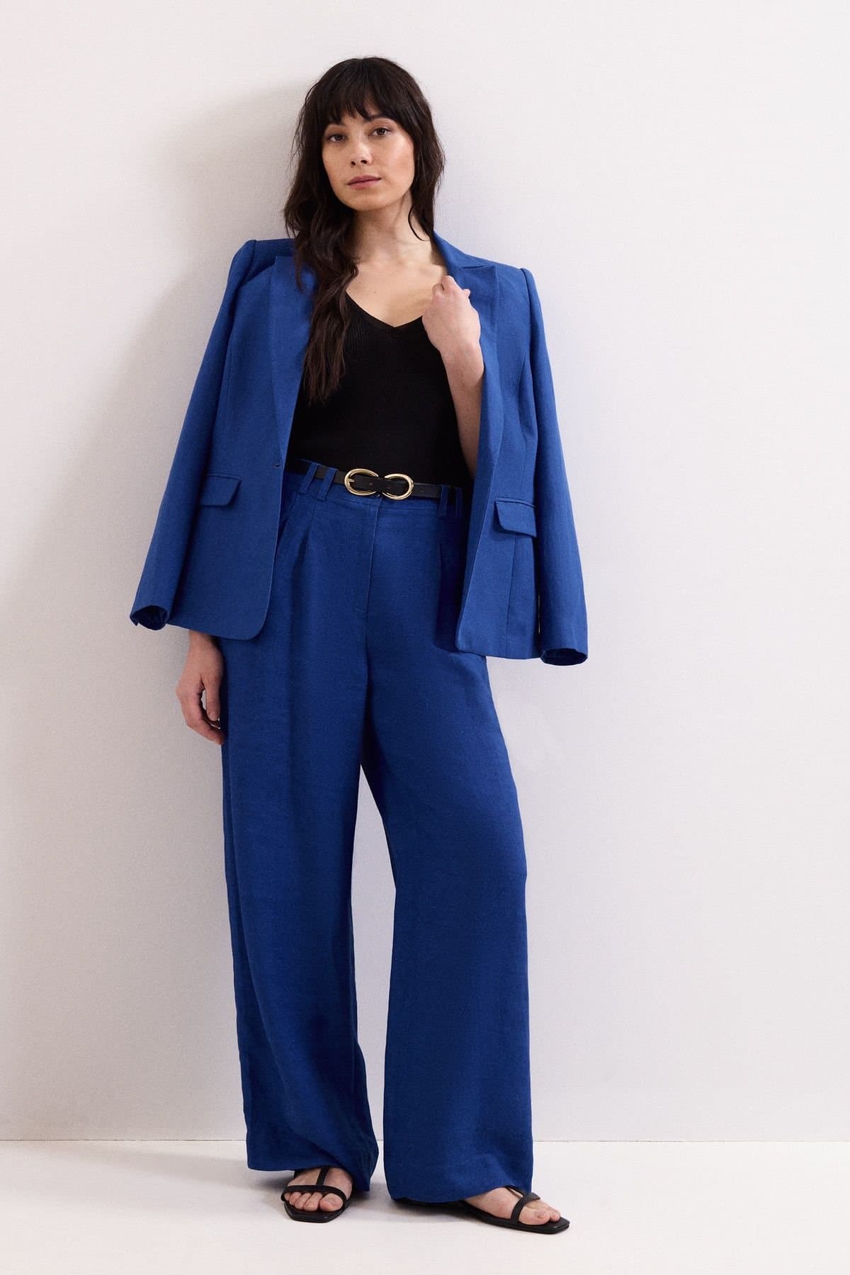 Phase Eight Phase Eight Women's Lottie Wide Leg Linen Trousers in Cobalt