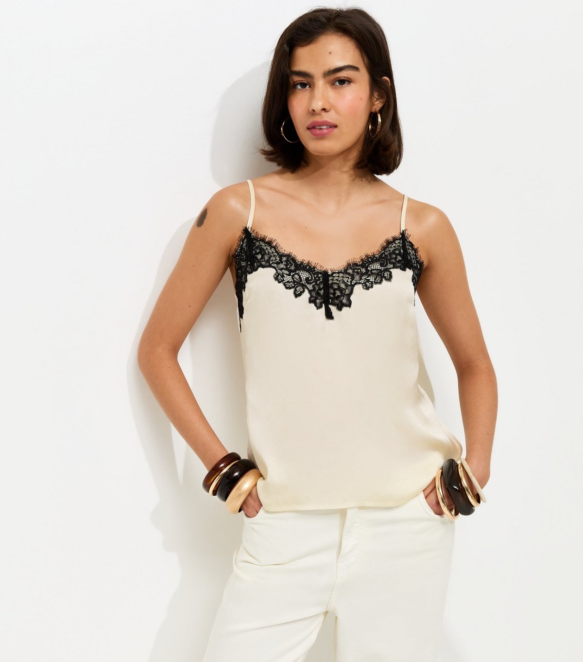 New Look Women's Cream Lace Neck Cami Top New Look - 2