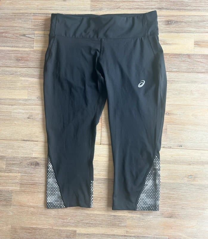 Asics 🖤ASICS Black Cropped Running Leggings w/ Mesh Hex Print | Size M (28W, 27L) Pockets & Drawstring