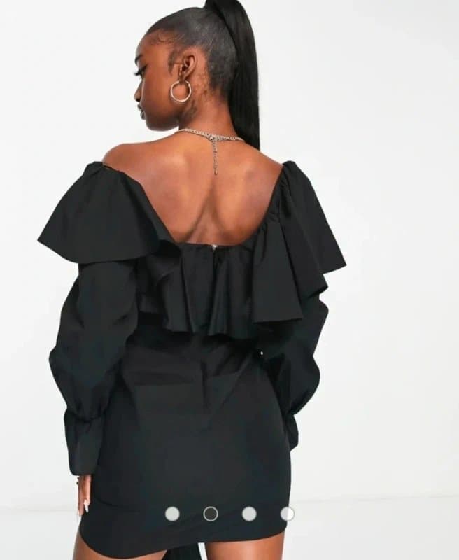 ASOS ASOS Luxe Black Party Mini Dress UK 8 Off Shoulder Ruched BNWT