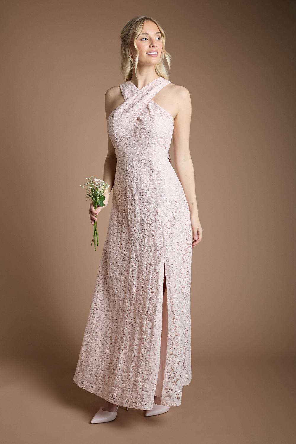Coast Coast Women's Lace Cross Neck Bridesmaid Maxi Dress in Blush - 2