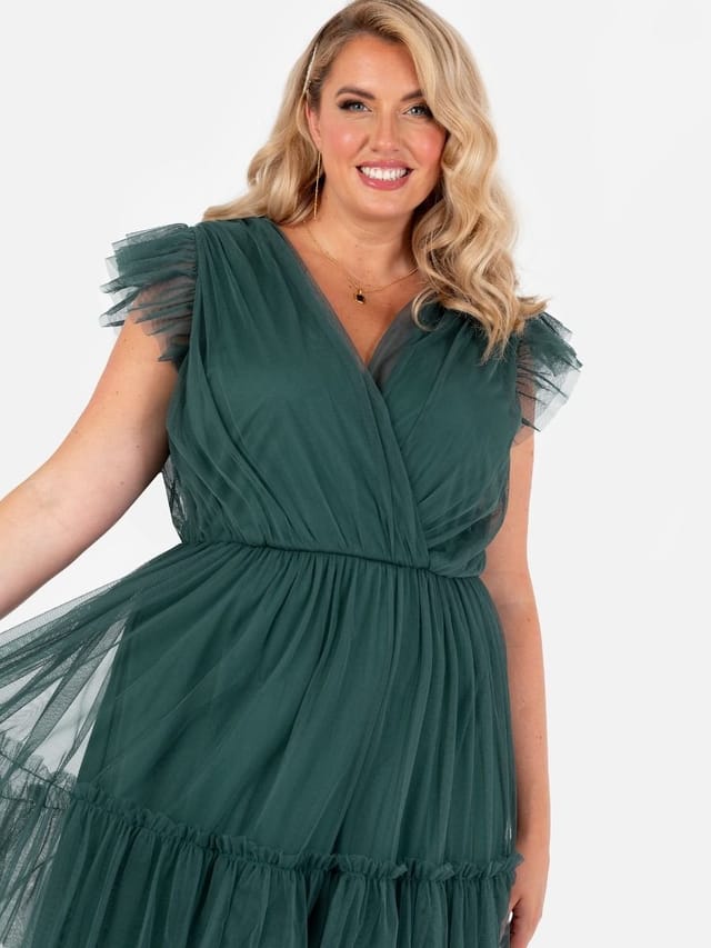 Anaya with Love Anaya with Love Women's Short Sleeve V Neck Tiered Maxi Dress in Emerald - 2