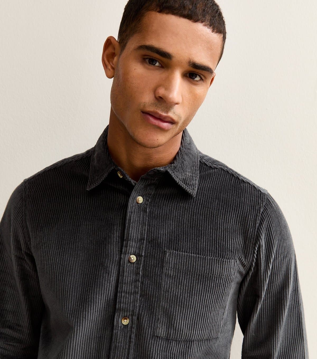 New Look Men's Dark Grey Regular Long Sleeve Corduroy Shirt New Look