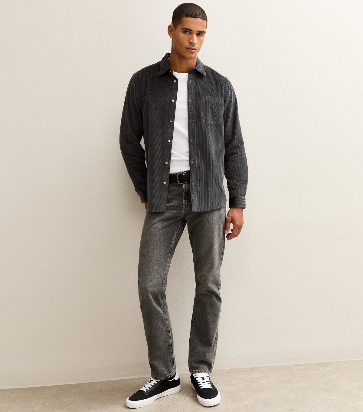 New Look Men's Dark Grey Regular Long Sleeve Corduroy Shirt New Look - 3