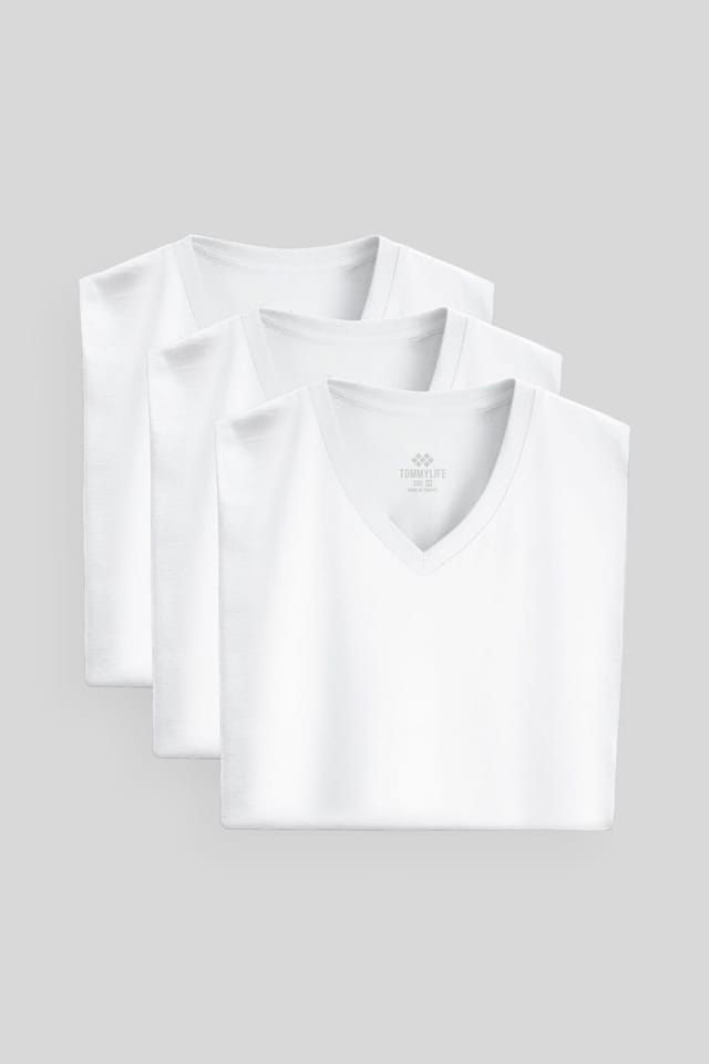 Tommy Life Tommy Life Men's Cotton Elastane V-Neck T-Shirt in White - 2