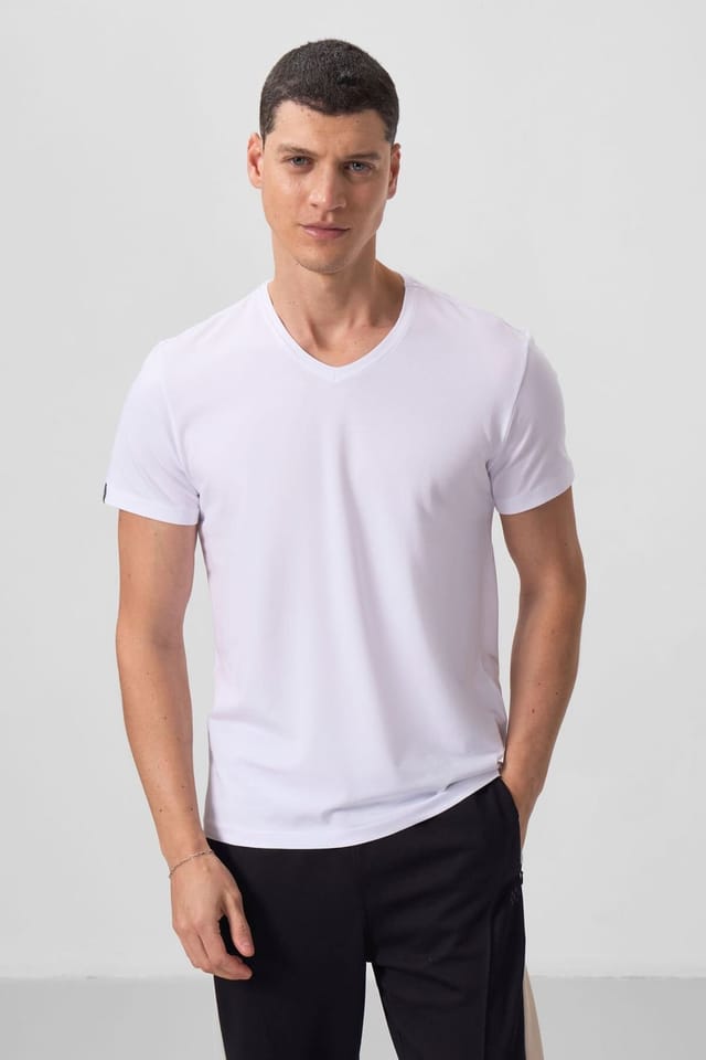 Tommy Life Tommy Life Men's Cotton Elastane V-Neck T-Shirt in White - 3