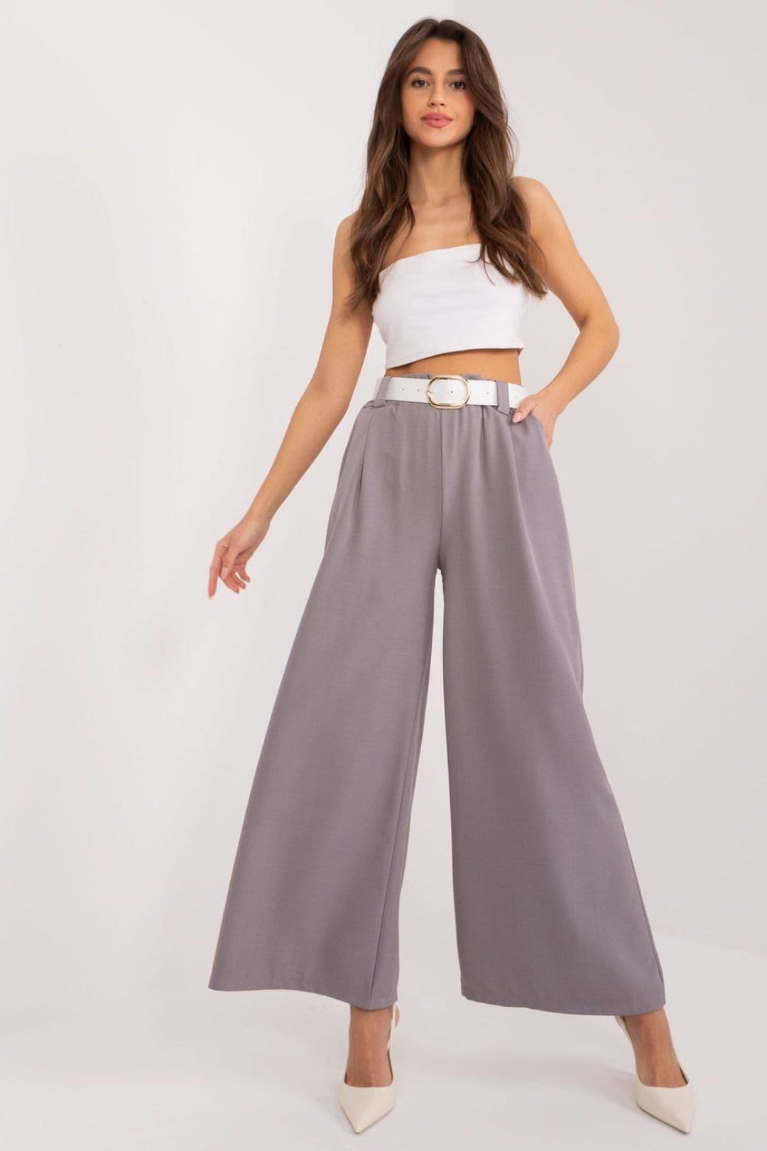 Love Lace Love Lace Women's Italian Moda High Waist Palazzo Trousers in Grey - 1