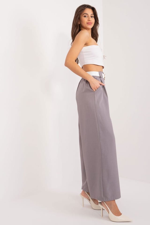 Love Lace Love Lace Women's Italian Moda High Waist Palazzo Trousers in Grey - 2