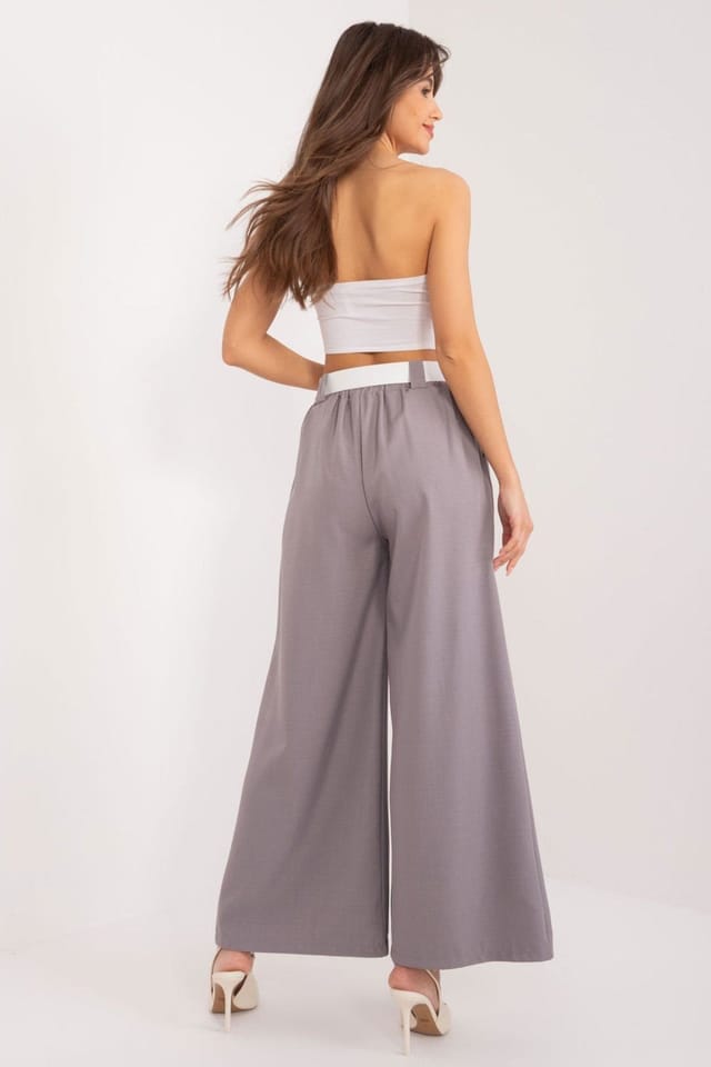 Love Lace Love Lace Women's Italian Moda High Waist Palazzo Trousers in Grey - 3