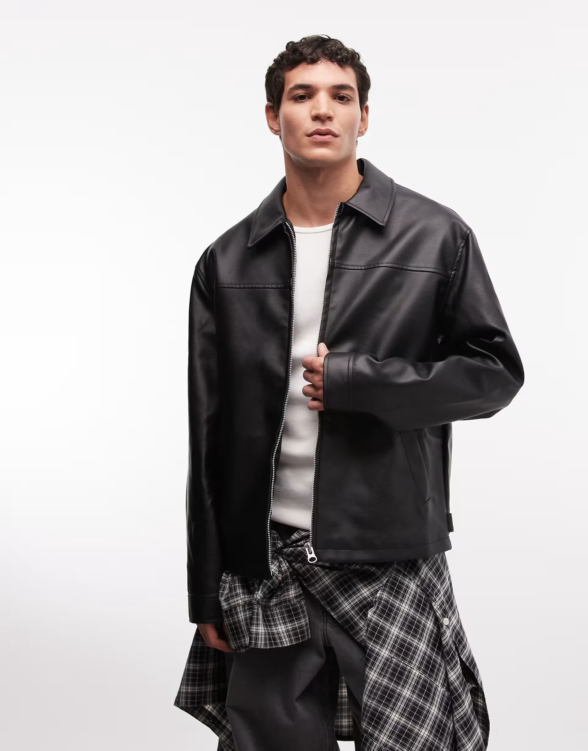 ASOS ASOS DESIGN faux leather harrington jacket in black