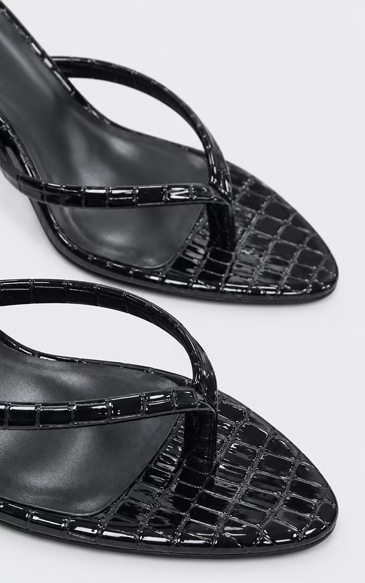 EGO Brax Thong Strap Heel Mule In Black Croc Print Patent, Women's Size UK 3