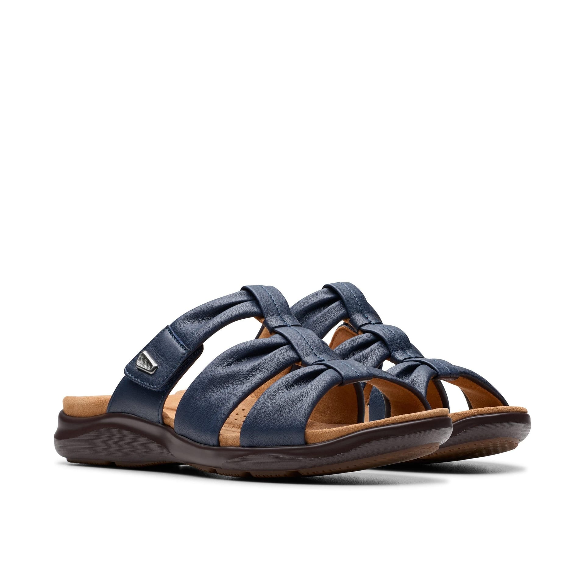 Clarks Clarks Women's Kitly Slide Navy Leather Flat Sandals, Sliders - 4
