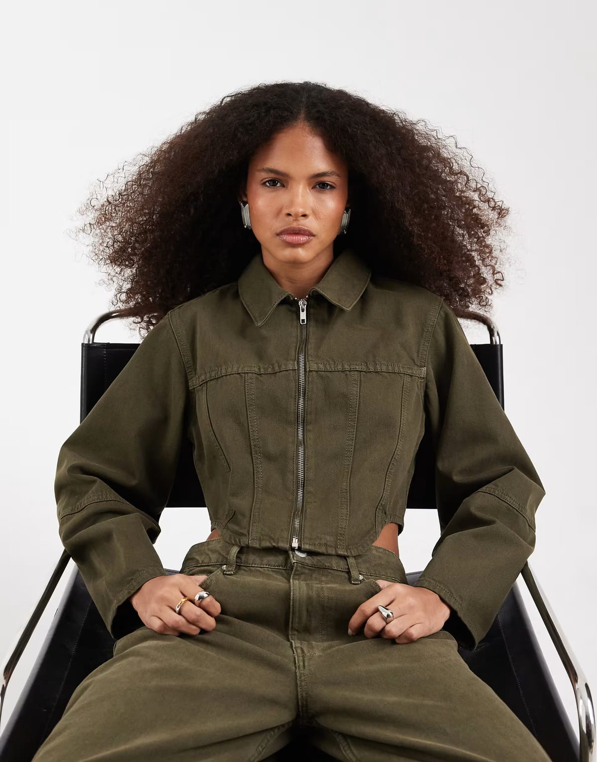 ASOS ASOS DESIGN denim corset shirt jacket in khaki co-ord - 1