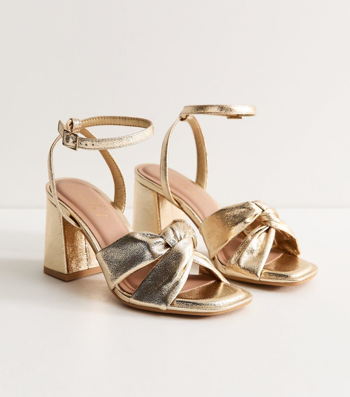 New Look New Look Gold Faux Leather Twisted Strap Block Heel Sandals