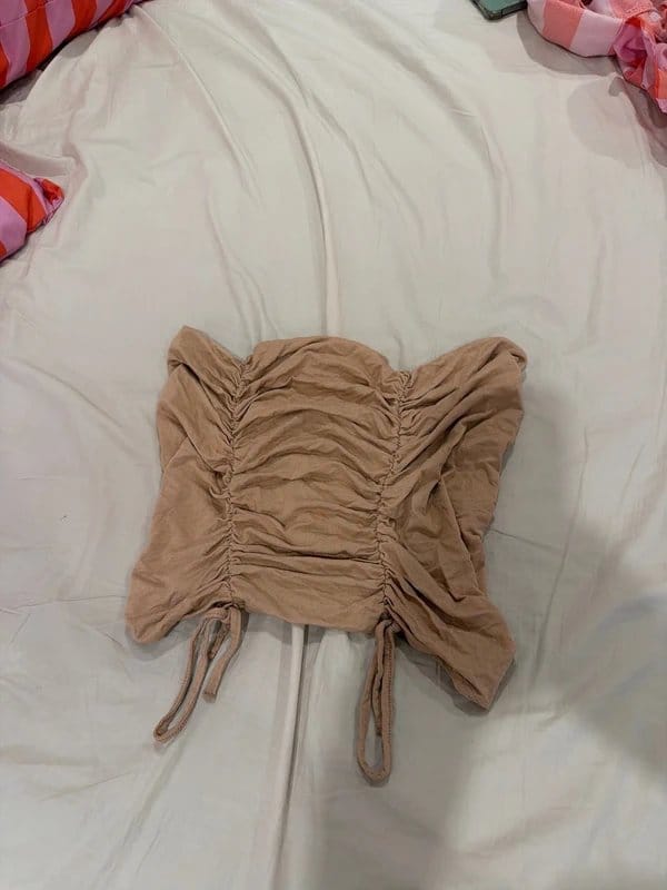 ASOS Beige Ruched Strapless Crop Top