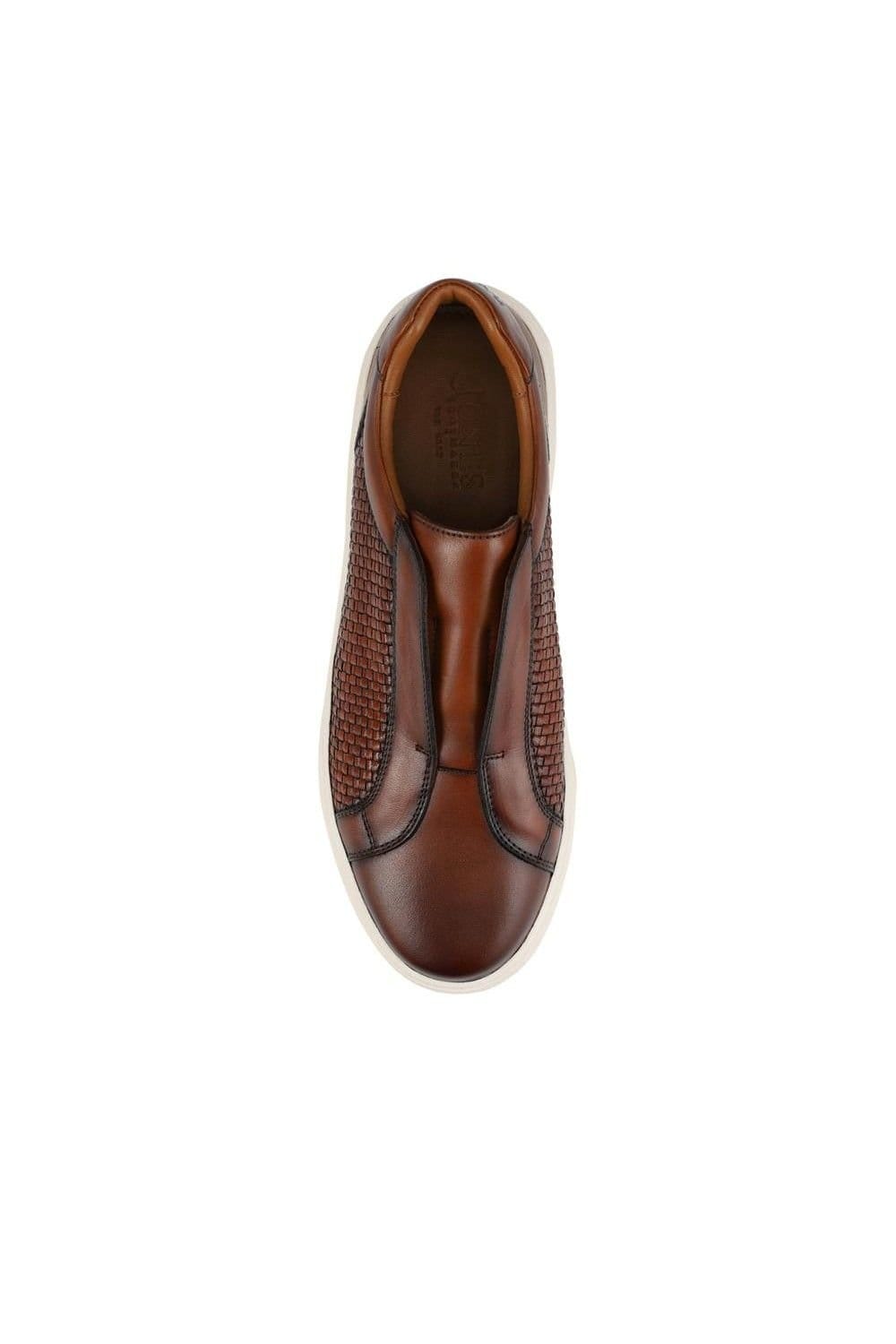 Jones Bootmaker Jones Bootmaker Men's Swindon Leather Woven Slip On Trainers in Tan - 4