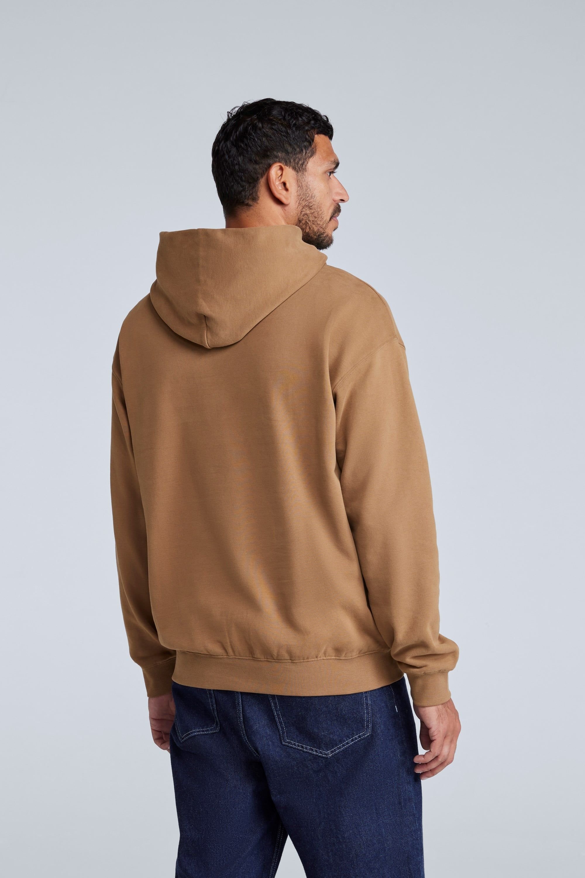 Animal Animal Men's 'Icon' Logo Print Kangaroo Pocket Cotton Snug Fit Drop Shoulder Hoody in Tan - 4