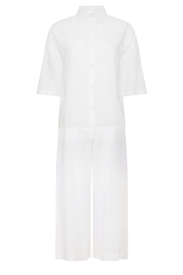 PixieGirl PixieGirl Women's Petite Linen Shirt & Wide Leg Trousers Set in White - 2