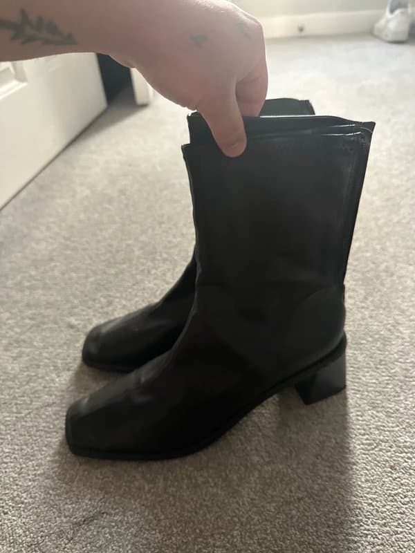 ASOS Size 11 Black leather boots, block heel