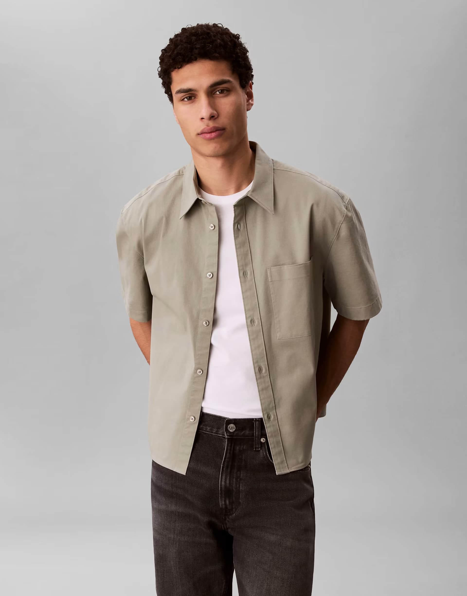 ASOS Calvin Klein Jeans boxy relaxed fit short sleeve shirt in khaki
