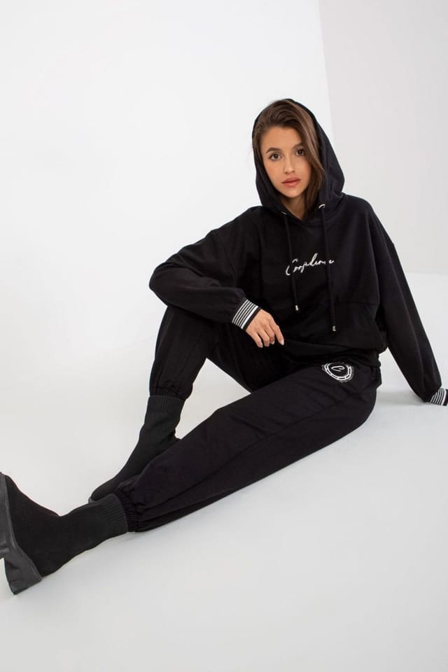 Love Lace Love Lace Women's Hooded Sweatshirt & Tie Waist Pants Set Style 172718 in Black - 2