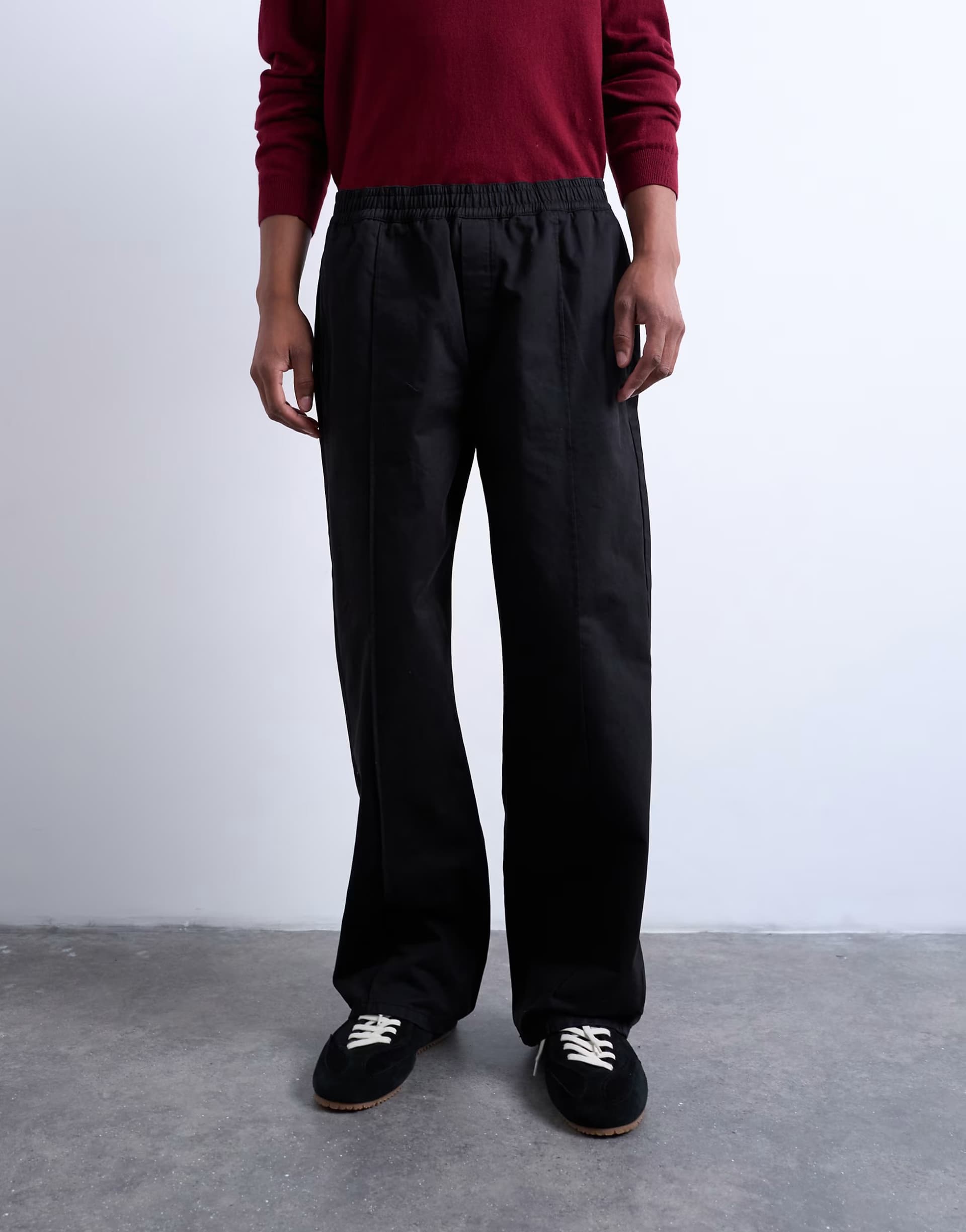 ASOS Topman baggy trousers in twill with pintuck in black