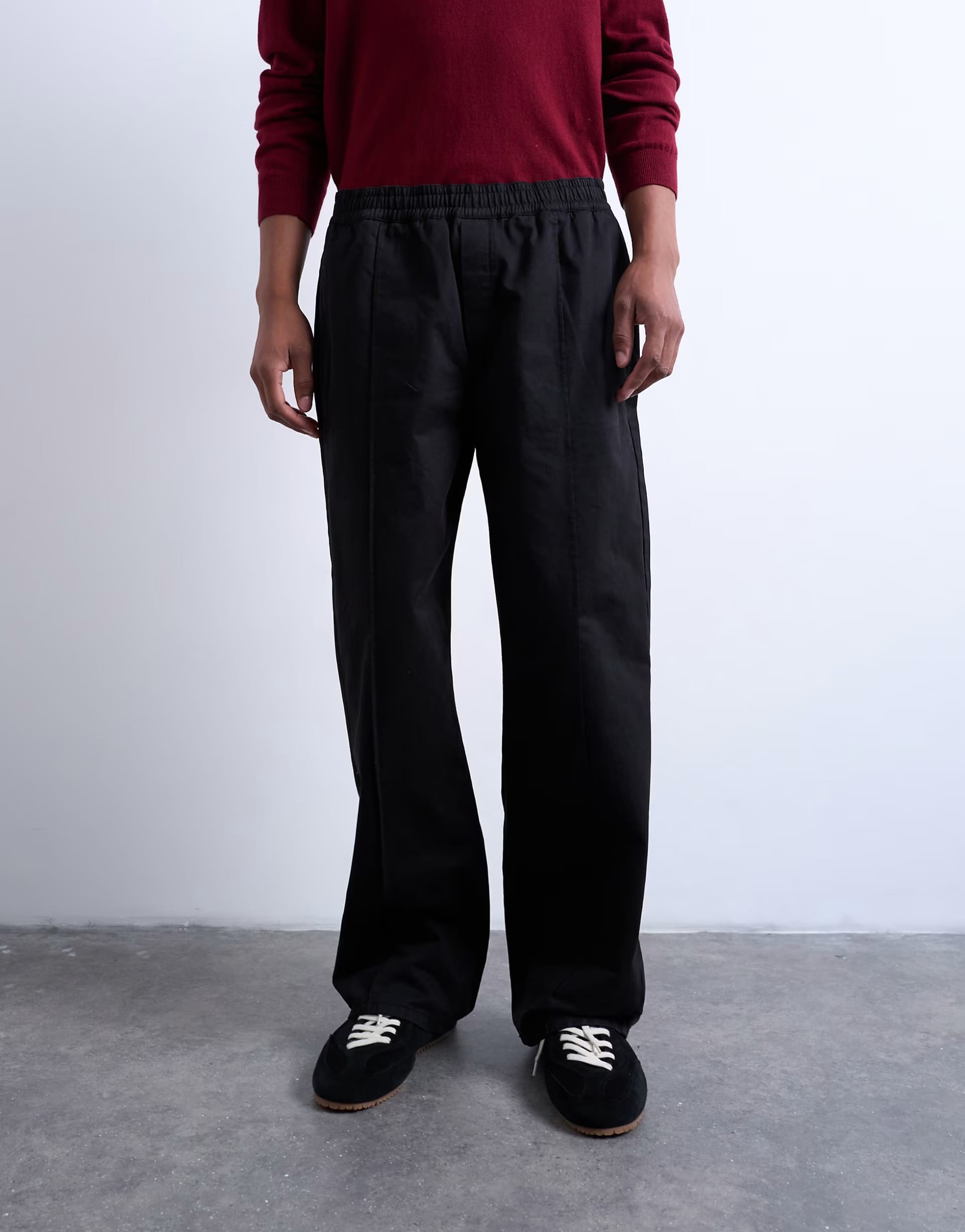 Topman baggy trousers in twill with pintuck in black