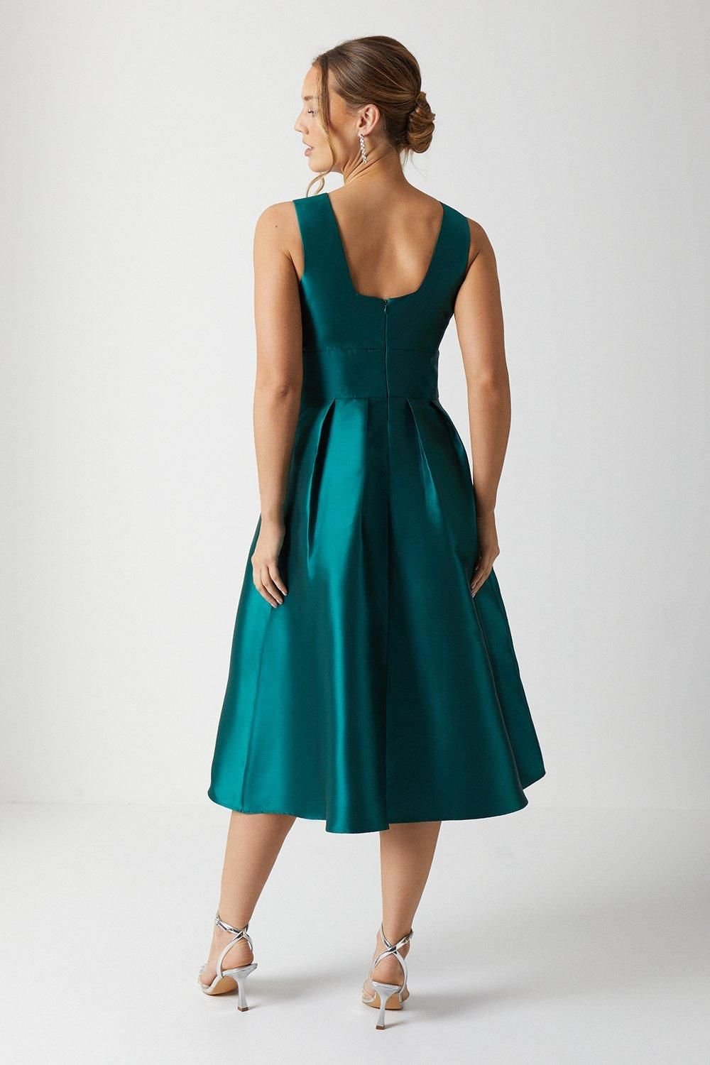 Coast Coast Women's Plunge Neck Structured Twill Midi Bridesmaid Dress in Emerald - 3