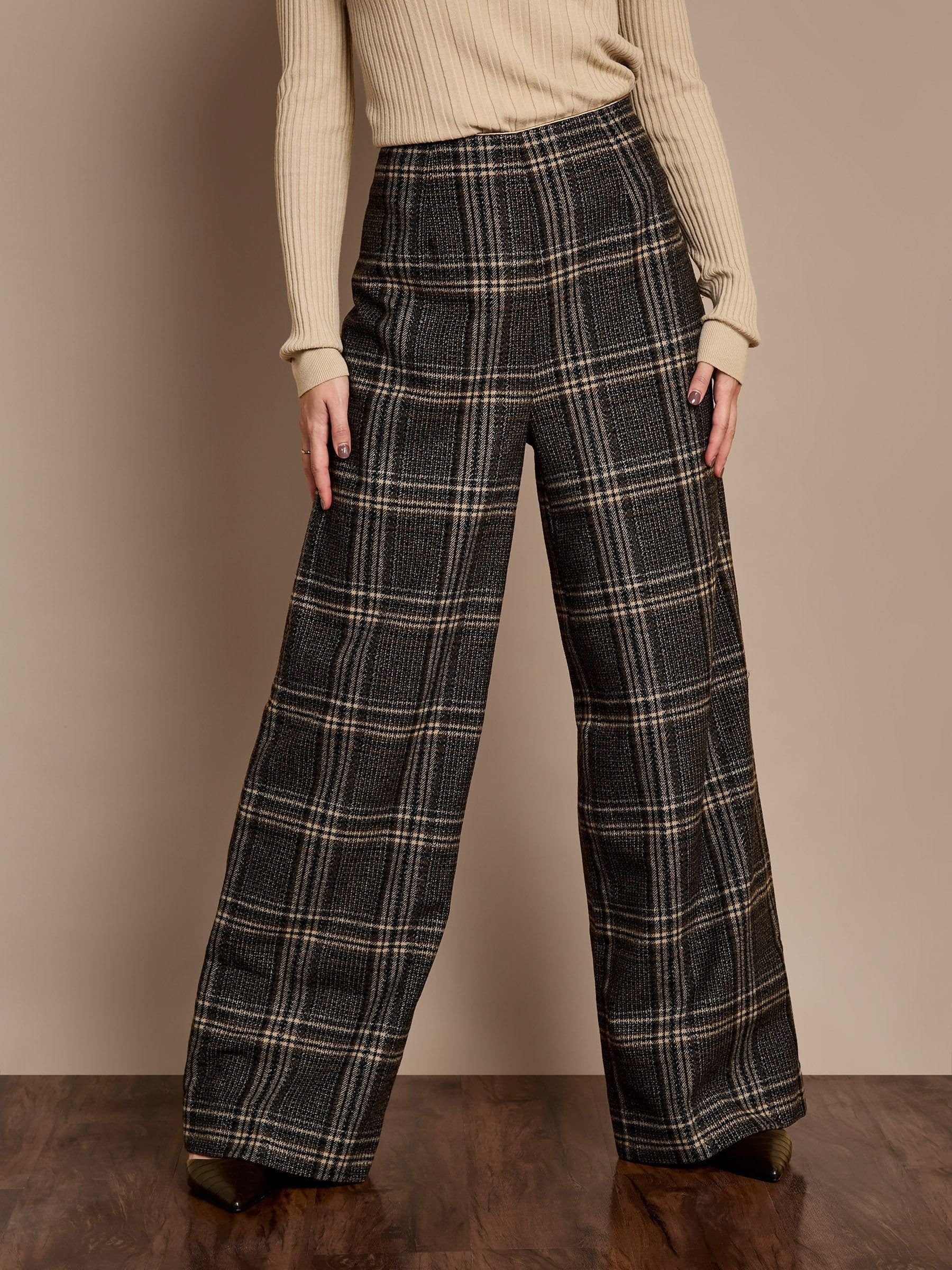 GWD by GEORGE W. DAVIES GWD by GEORGE W. DAVIES Women's GWD Aimee Brown Check Wide-Leg Trouser - 4
