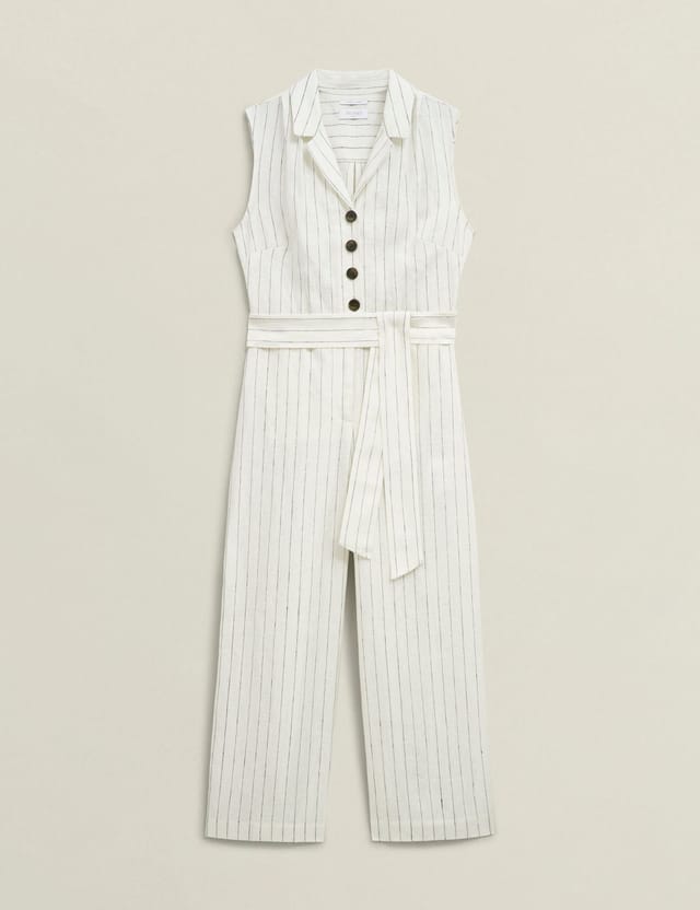 Hobbs London Hobbs London Women's Destiny Linen Pinstripe Cropped Jumpsuit in Natural White - 2
