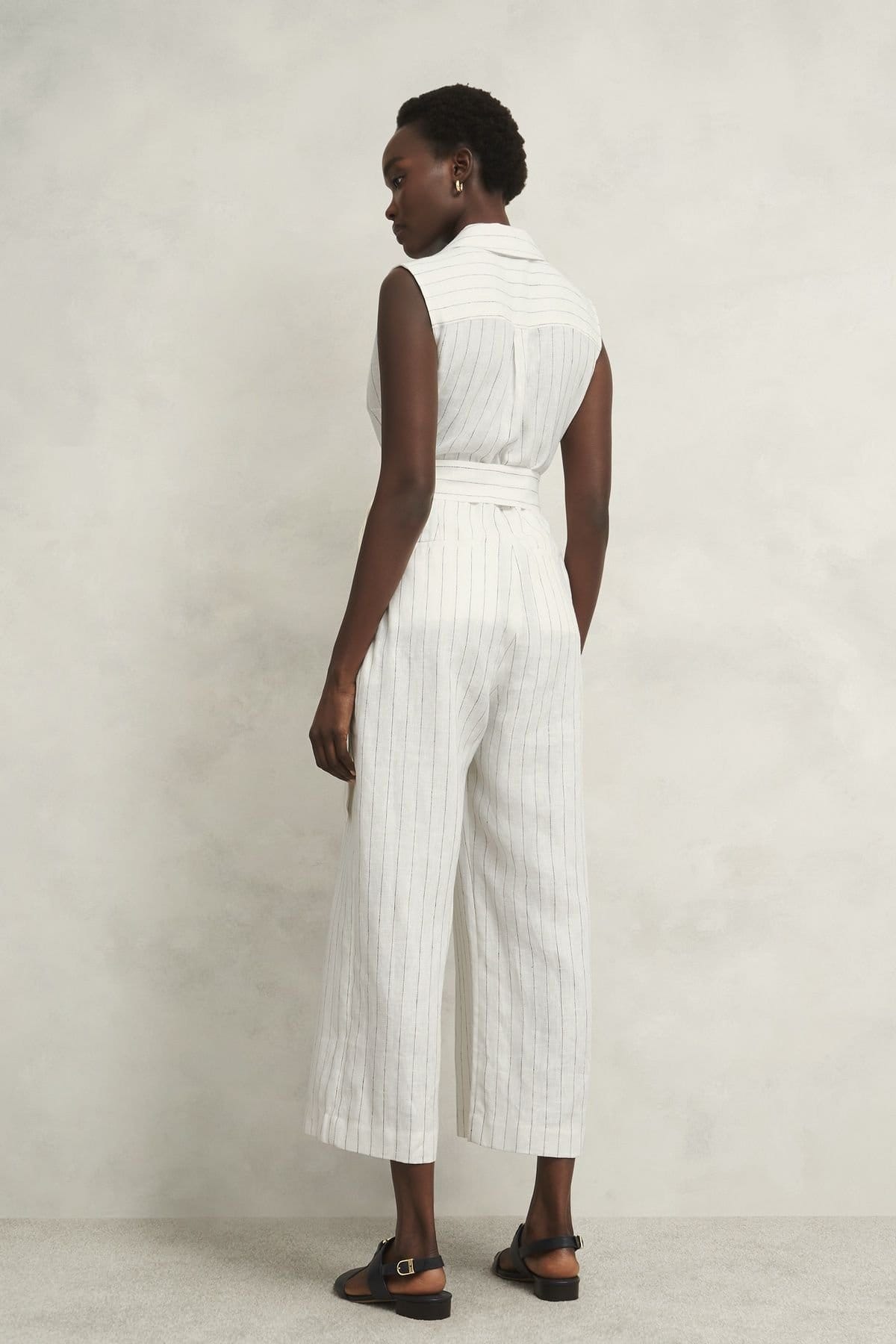 Hobbs London Hobbs London Women's Destiny Linen Pinstripe Cropped Jumpsuit in Natural White - 4