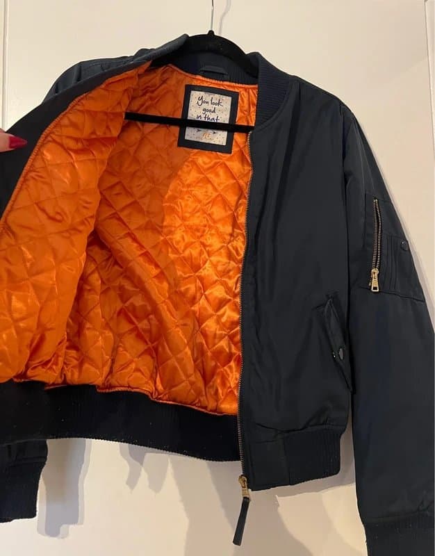 Bershka bershka navy blue bomber jacket with orange satin inside