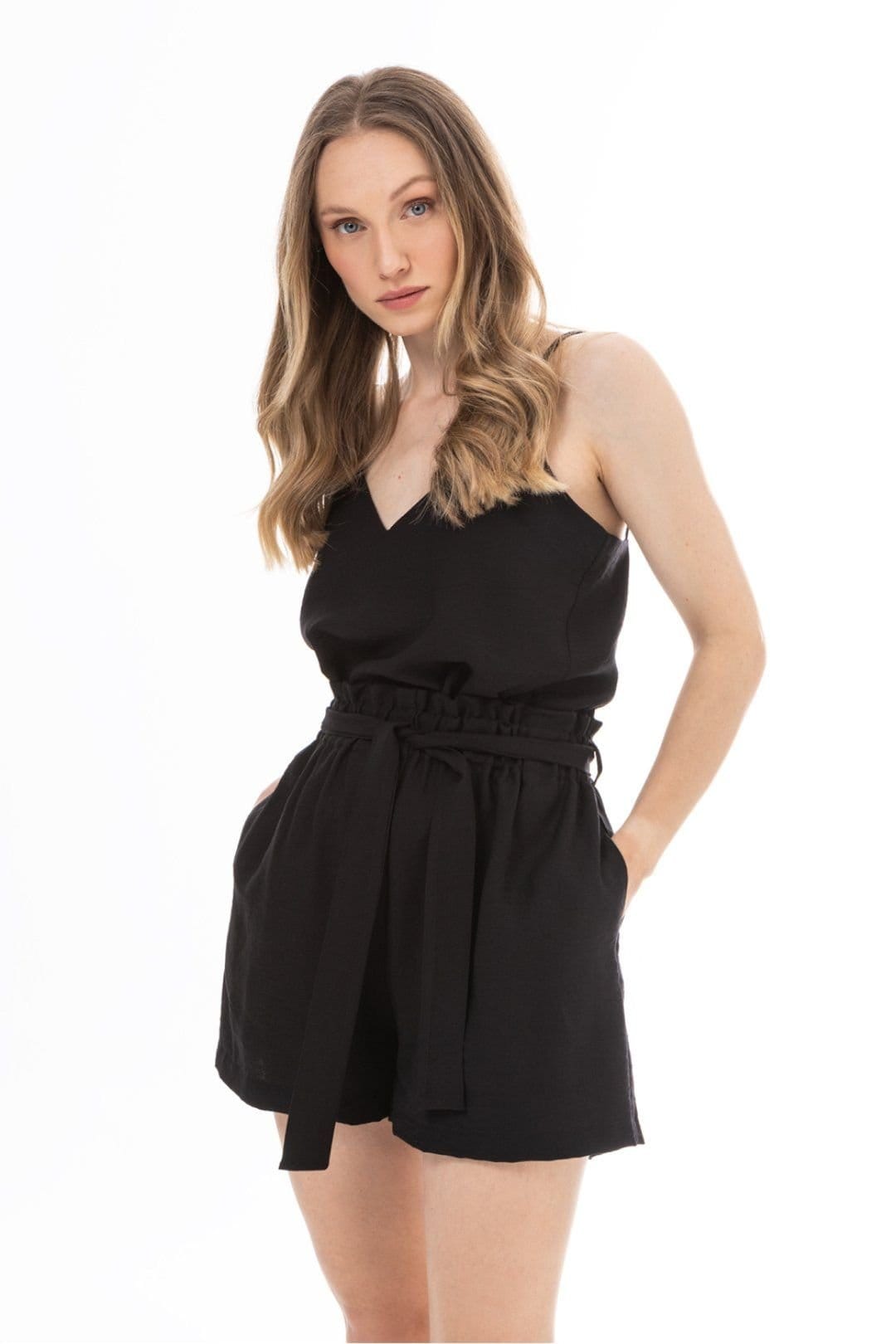 Love Lace Black Satin V-Neck Sleeveless Top