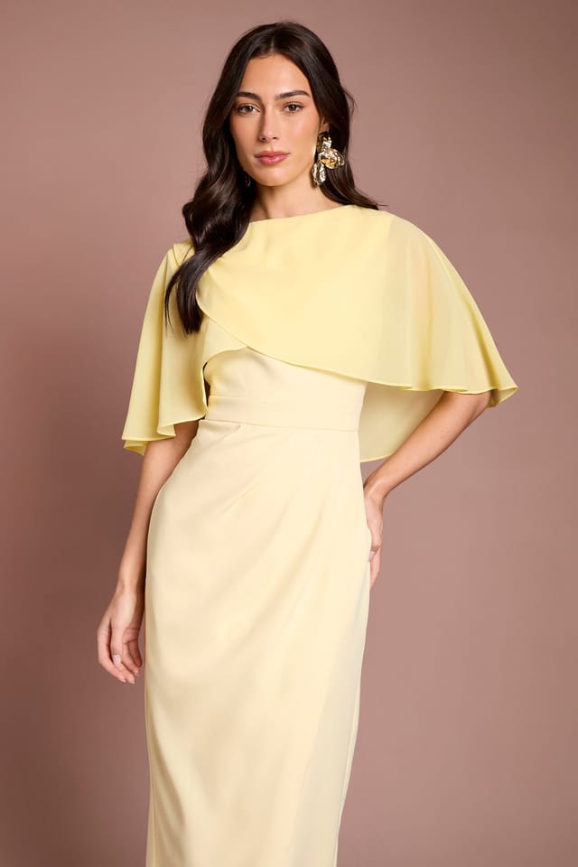 Coast Coast Women's Chiffon Cape Pencil Dress in Lemon - 2