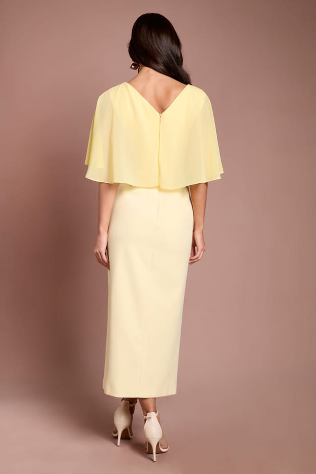 Coast Coast Women's Chiffon Cape Pencil Dress in Lemon - 3
