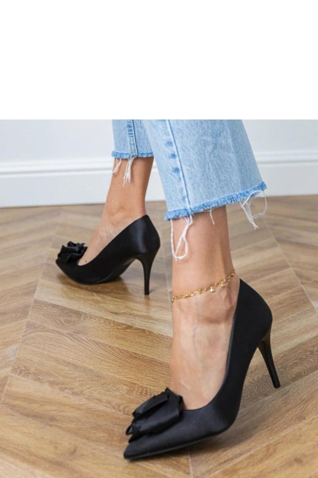 Love Lace Love Lace Women's Satin Flower Applique Pointed Toe High Heel Pumps Evening in Black - 2