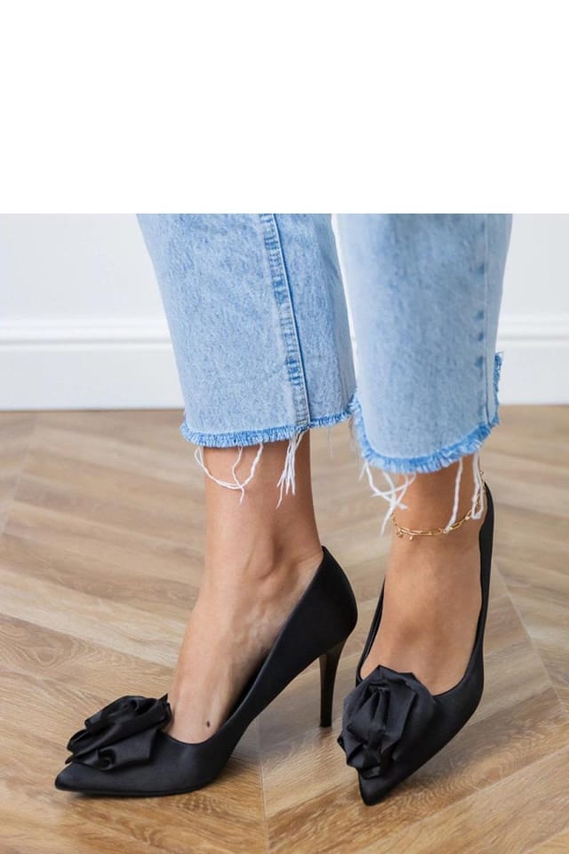 Love Lace Love Lace Women's Satin Flower Applique Pointed Toe High Heel Pumps Evening in Black - 3