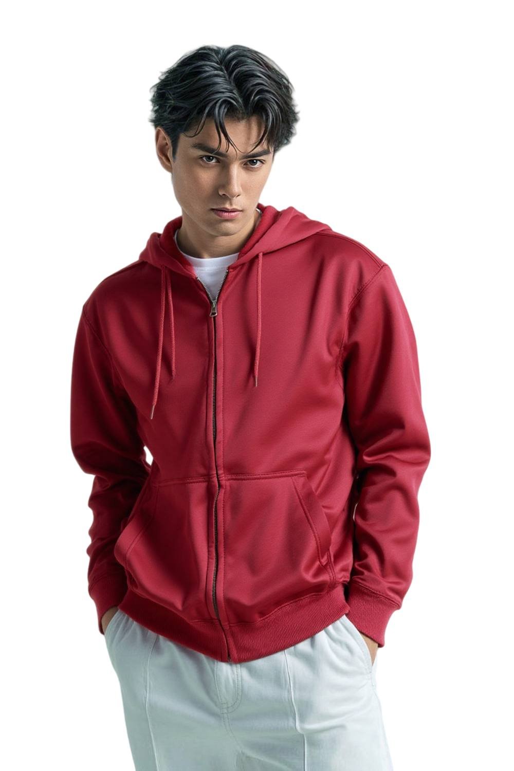 SweetLook SweetLook Men's Plain Full Zip Up Polyester Hoodies for Men Uk in Maroon - 2