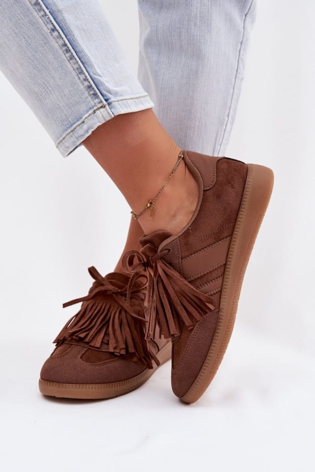 Love Lace Love Lace Women's Stylish Suede Sneakers with Removable Fringe & Foam Comfort in Brown - 3