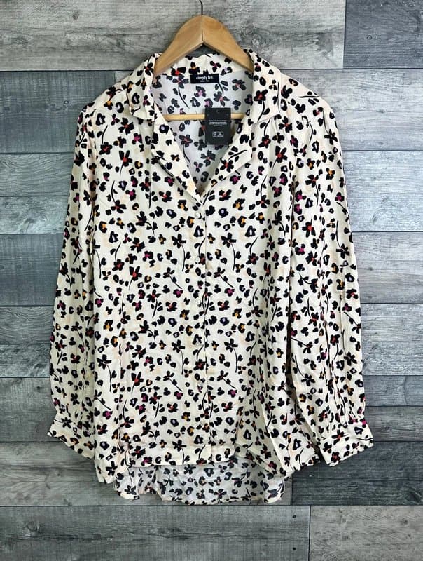 Simply Be Simply Be Womens Blouse Shirt Size UK 12 Ivory Leopard Floral Print Button Up