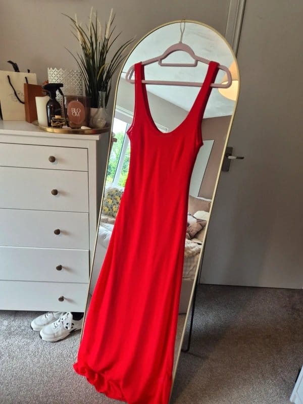 Never Fully Dressed Red Sheer Midi Dress