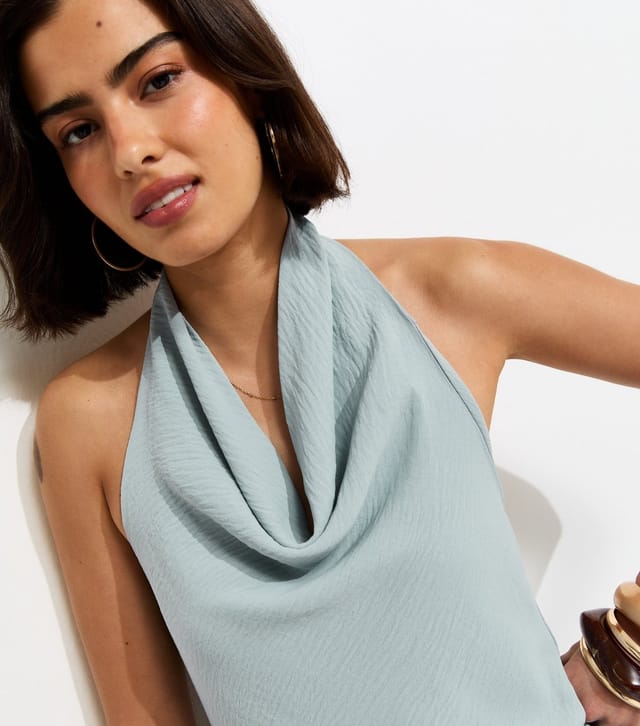 New Look Women's Light Blue Cowl Halter Neck Top New Look - 2