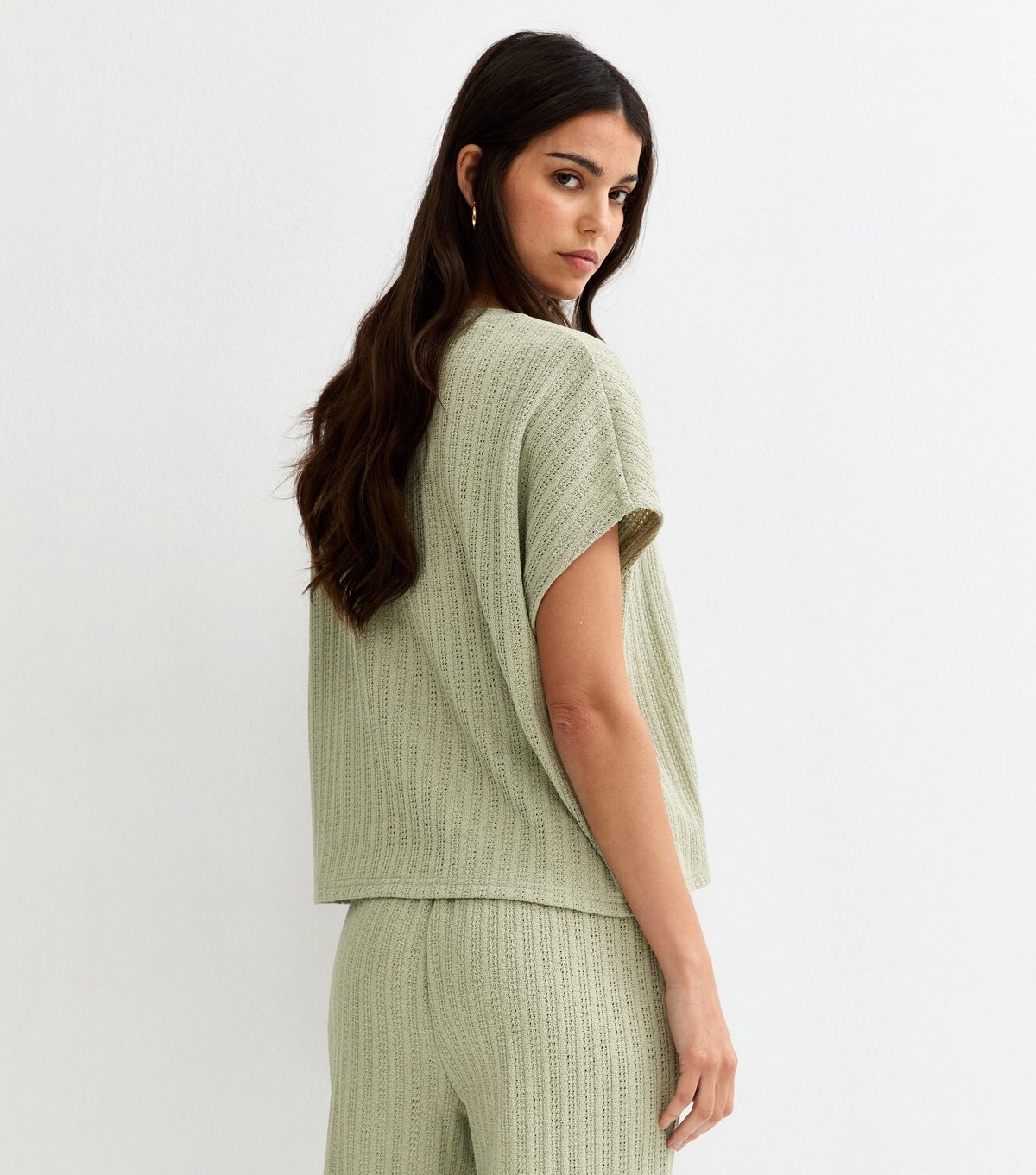 New Look Women's Light Green Textured Soft Touch Top New Look - 4