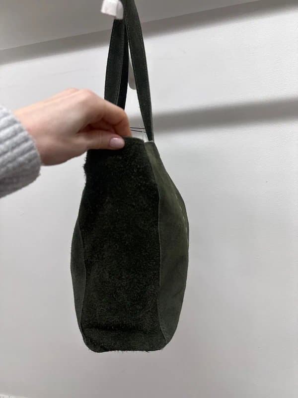 ASOS Genuine Suede Leather Khaki Green Hand Bag with Gold Studs