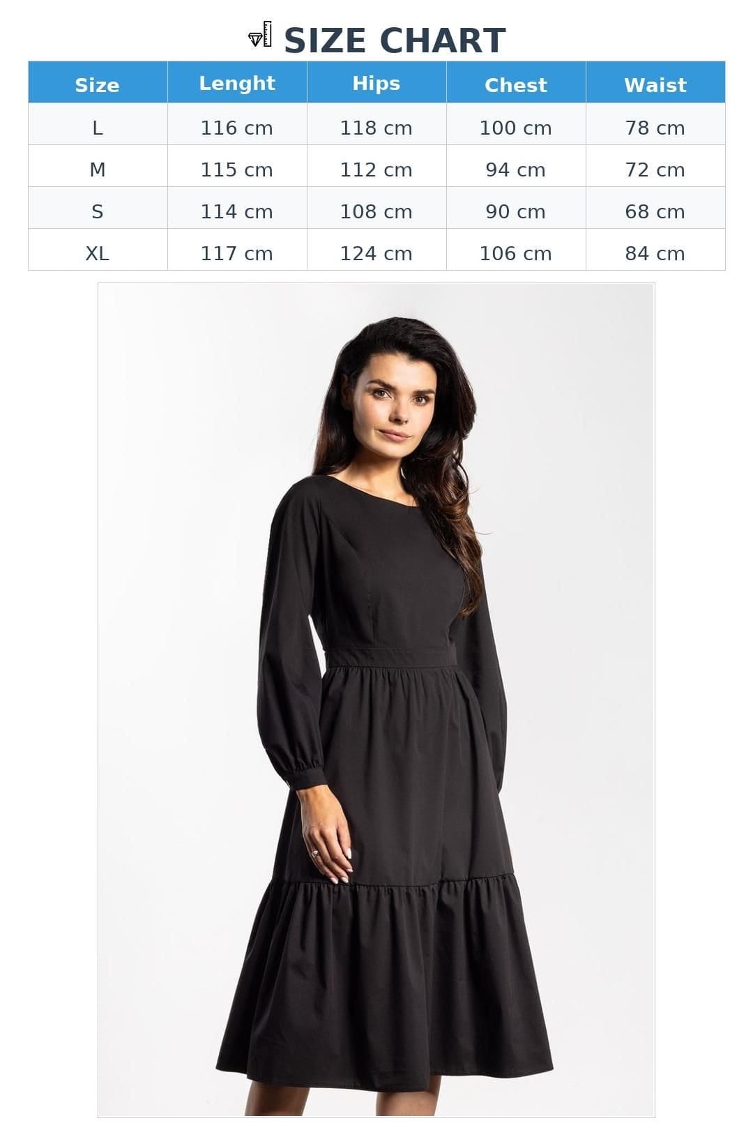 Love Lace Love Lace Women's Flared Midi Dress with Long Sleeves & Frill in Black - 4
